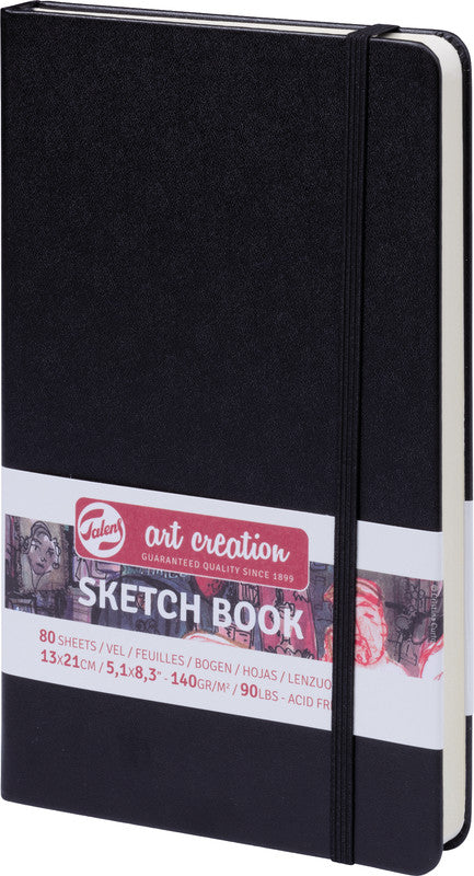 Talens Art Creation – Skizzenbuch, 13 × 21 cm, 140 g/m², 160 Seiten, schwarz, mit Gummiband, säurefrei