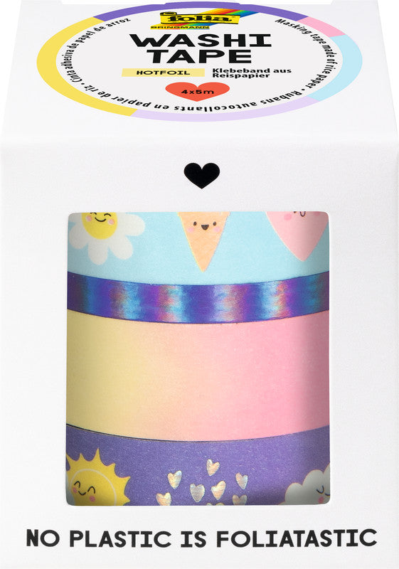 Folia Washi Tape-Set mit Heissfolienveredelung – sortiert – 4 Rollen (1×5 mm × 5 m, 3×15 mm × 5 m)