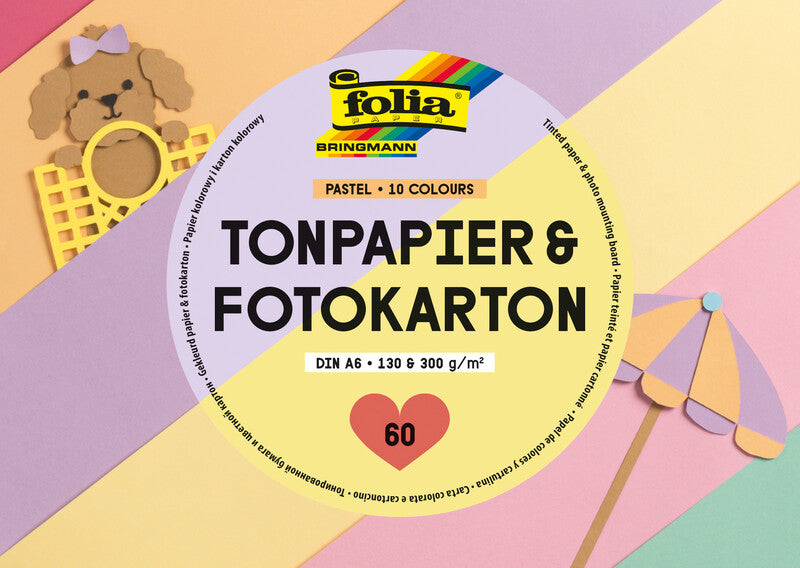 Folia Tonpapier- und Fotokartonblock – A6 – 130/300 g/m² – sortiert – 60 Blatt