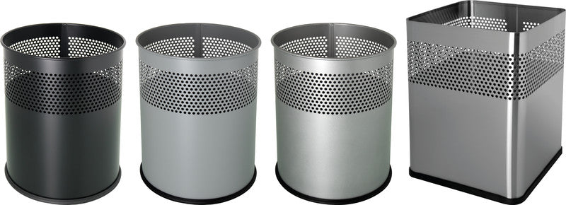 Helit Papierkorb the dot – 15 l – Stahl, grau – Ø 255 × H 321 mm