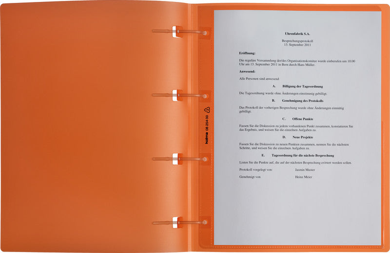 Kolma Schnellhefter – A4, PP, orange, für Zeigebuchtaschen, Fassungsvermögen 40
