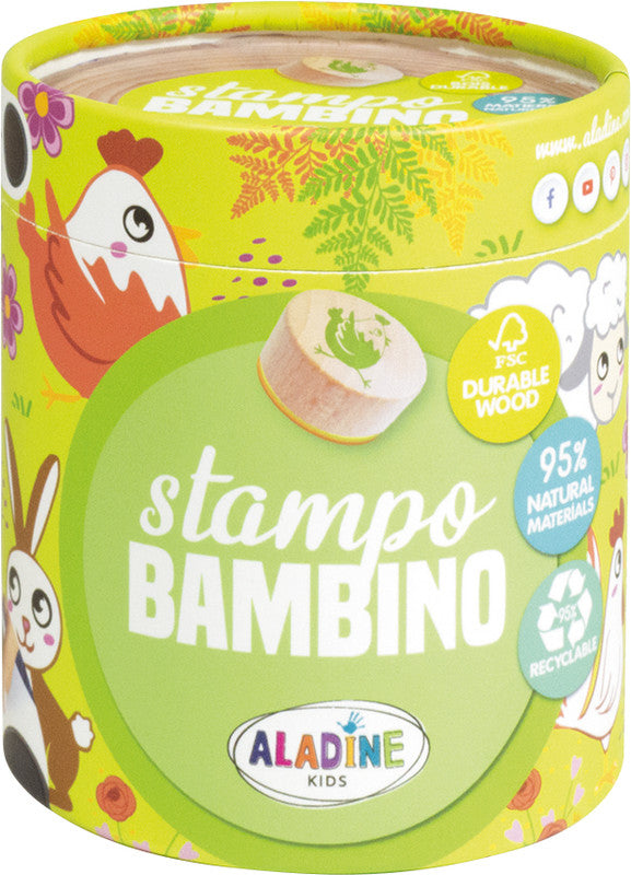 Aladine kids Aladine – Bambino Stempel-Set – Bauernhof, 8 Stempel, Ø 40 mm, Kissen Ø 80 mm, Schwarz