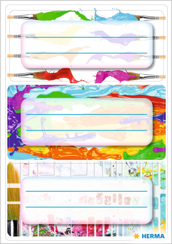 HERMA Vario Schuletiketten – Sortierte Motivdesigns – 35×76 mm, Abgerundete Ecken, 9 Stück, 3 Bögen