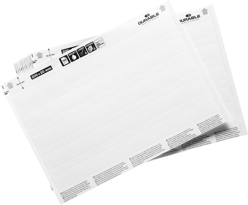 Durable Einsteckschilder 40 × 200 mm, weiss, Papier – für Inkjet, Laser, Kopierer – 60 Karten