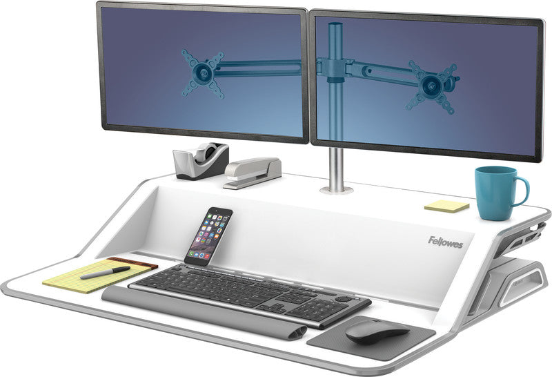 Fellowes Stehtisch – 80,6 × 20,7 × 14–43,2 cm – weiss – höhenverstellbar