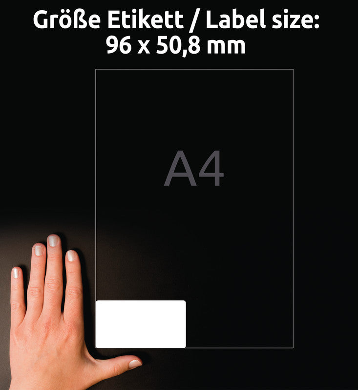 Avery Druckeretiketten, 96 mm × 51 mm, weiss, Papier, wiederablösbar, 30 Blatt (300 Etiketten)