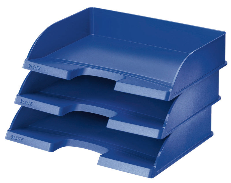 Leitz Stapelbarer Briefkorb mit Griffausschnitt, Beschriftungsfeld, matt, blau, B 363 × H 70 × T 273 mm