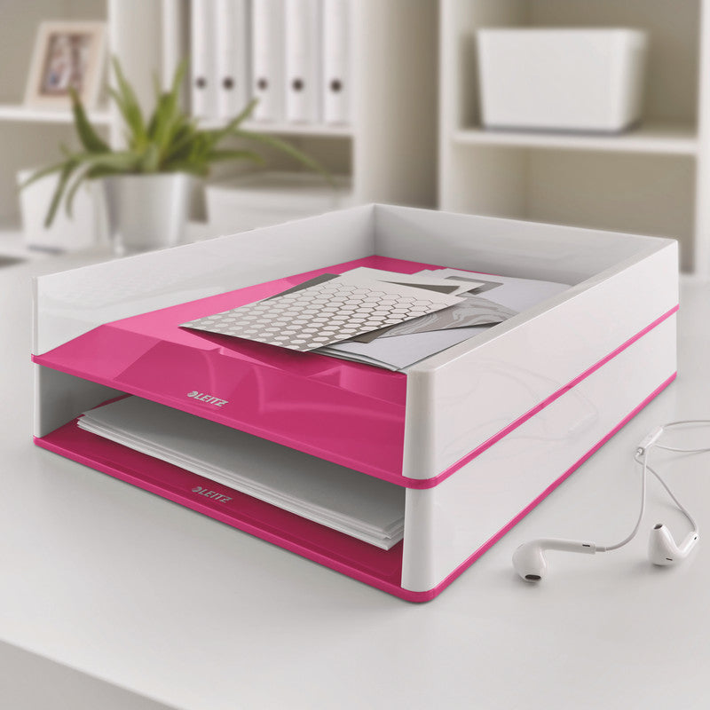Leitz WOW – Briefkorb für A4, Polystyrol (PS), Weiss/Pink, Hochglänzend, 267 × 49 × 336 mm