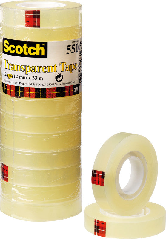 Scotch Klebeband – permanent, klar, Kunststoff, 12 mm × 33 m, Kern Ø 25 mm