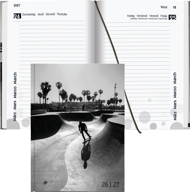 Biella mydiary Schüleragenda – 1 Tag/Seite, gebunden, 12 × 16,5 cm, Aug–Jul, Skater, FSC