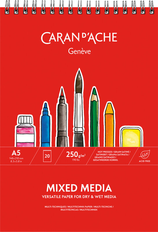 Caran d-Ache Caran d'Ache – Skizzenblock A5, 250 g/m², 20 Blatt, satiniert, spiralgebunden, säurefrei, FSC, EcoPlus