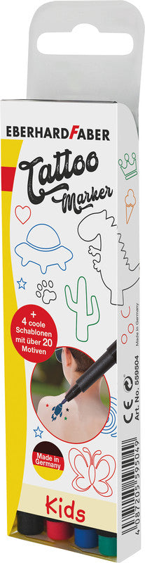 Eberhard Faber Non-Permanent Marker Tattoo – Rundspitze – Sortiert – 4er-Set – Wasserlöslich