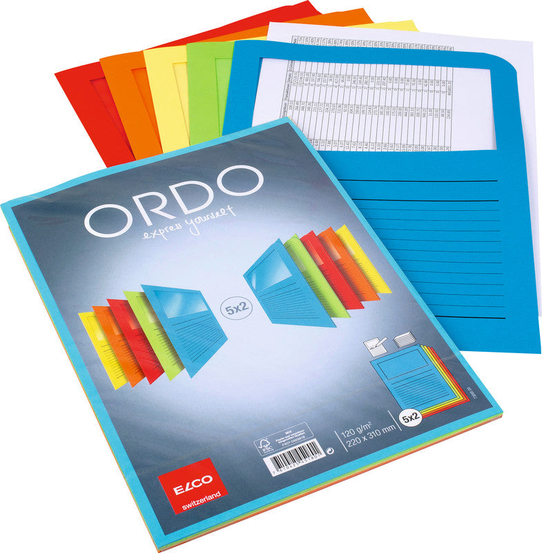 Elco Sichtmappe A4 – farbig sortiert, Papier, Fronttasche, 10er-Pack
