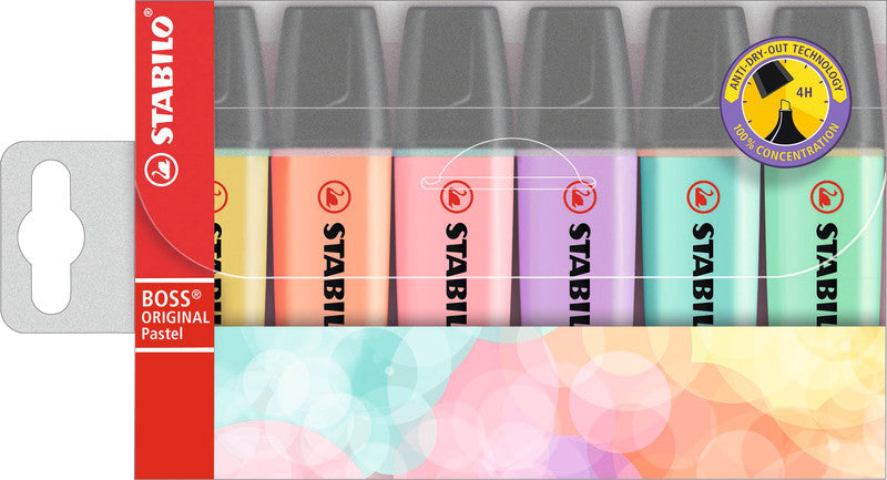 STABILO BOSS Original Textmarker Set 6 Farben Pastell – Keilspitze, 2–5 mm