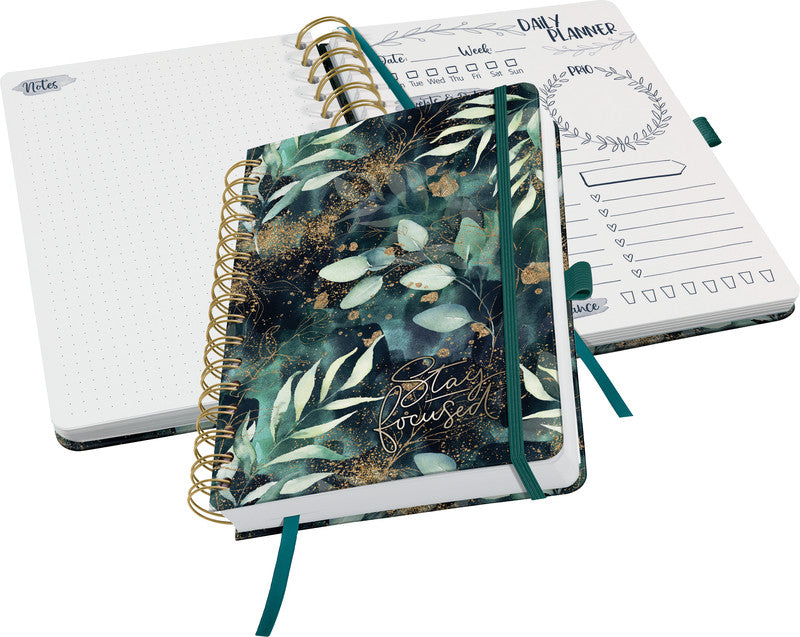 Sigel JOLIE Tagesplaner – undatiert, Spiralbindung, 16,8 × 21,5 cm, Punktraster, Glamorous Leaves, FSC