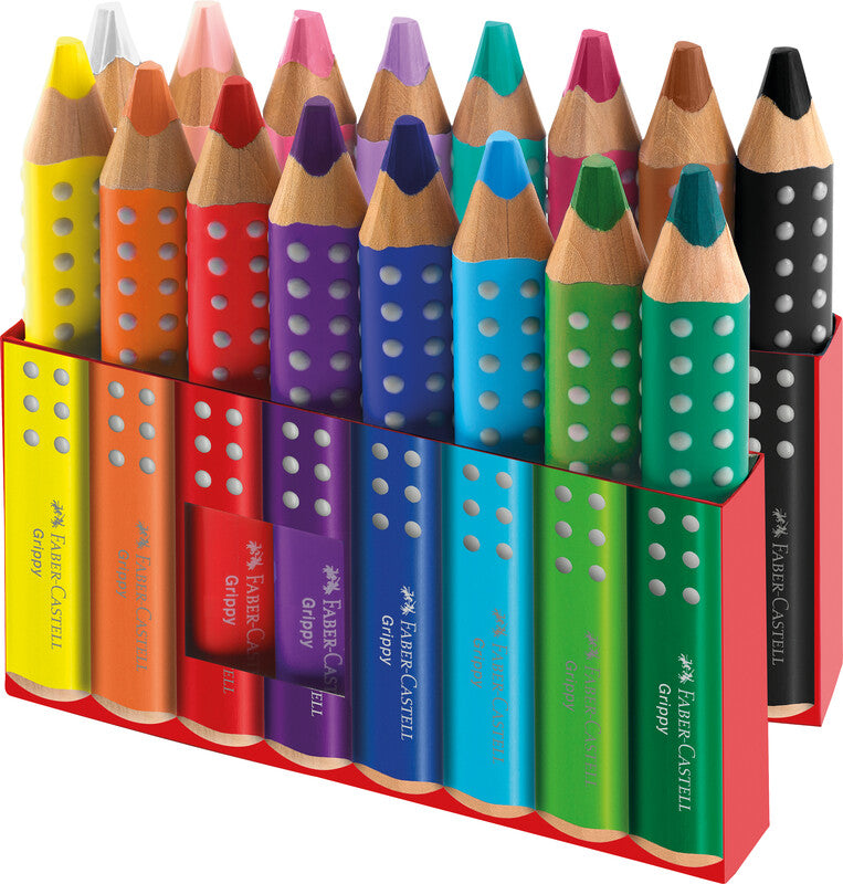 Faber-Castell 3-in-1 Farbstifte Grippy – 16 Farben, im Kartonetui, mit Spitzer, Ø 3 mm, dreikantig