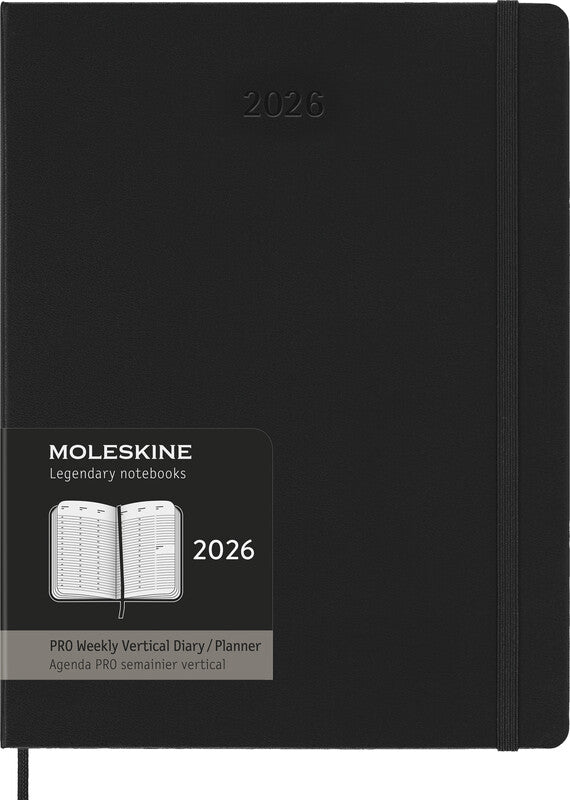 Moleskine Professionelle Agenda – 1 Woche/2 Seiten, gebunden, 19 × 25 cm, Jan–Dez, 2026, Schwarz, FSC