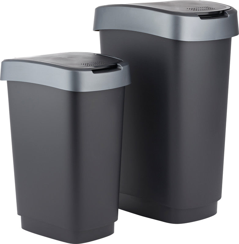 Rotho Abfallcontainer – 25 l – mit Deckel – Kunststoff, Silber – B × H × T 252 × 476 × 333 mm
