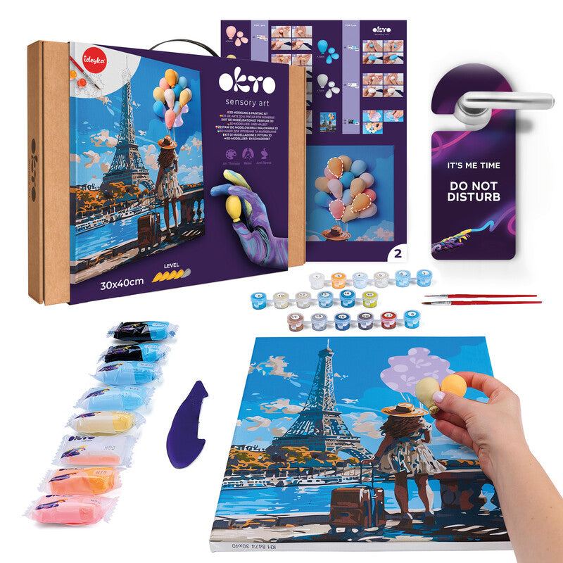 Okto Sensory Art – Modellier- und Malset Air Clay 3D – ab 14 Jahren – 2 Pinsel, Leinwand – 400 × 300 mm