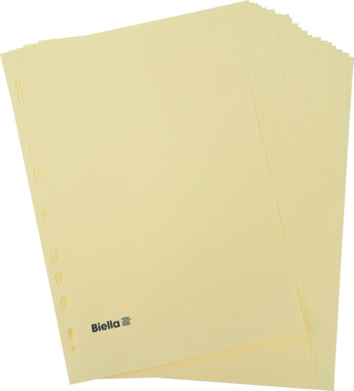 Biella Register – A4, 24-teilig, Papier, gelb, unbedruckt, 11-fach gelocht