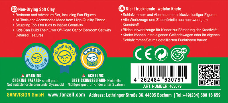 Fonzell Modelliermasse-Set – 123-teilig – 20 Modelliermassen à 50 g – 300 × 200 × 140 mm