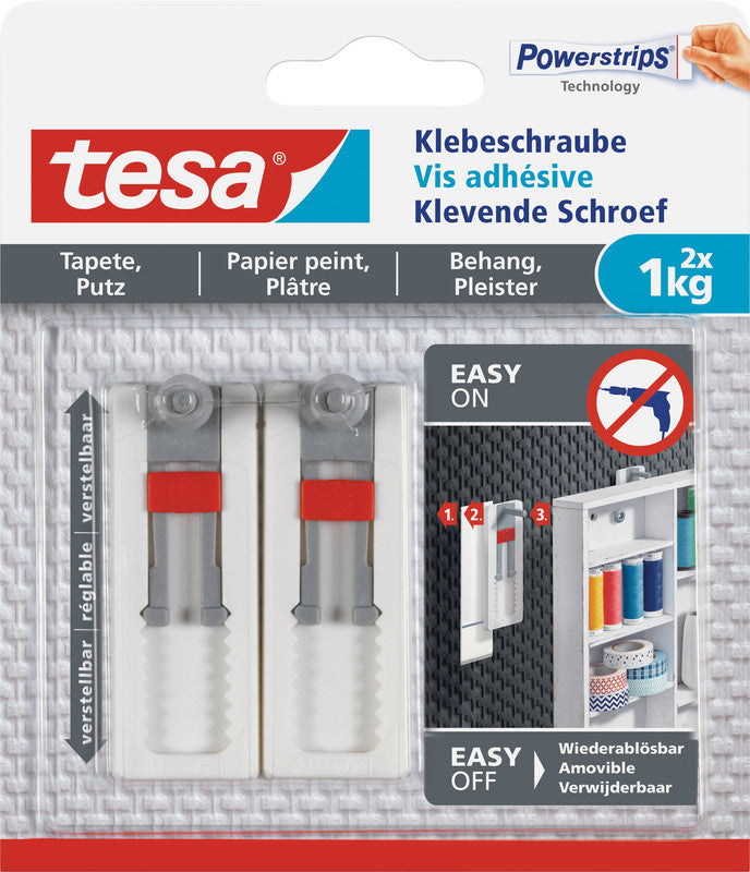 TESA Klebeschraube – Kunststoff, Weiss, 12 × 14 × 2,2 cm – 2er-Pack