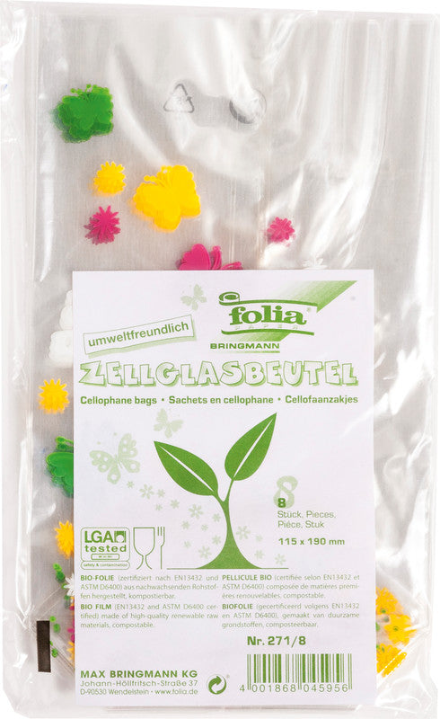 Folia Cellophantüten mit Kreuzboden – Schmetterling – 115 × 190 mm – 10 Stk. – Kunststoff