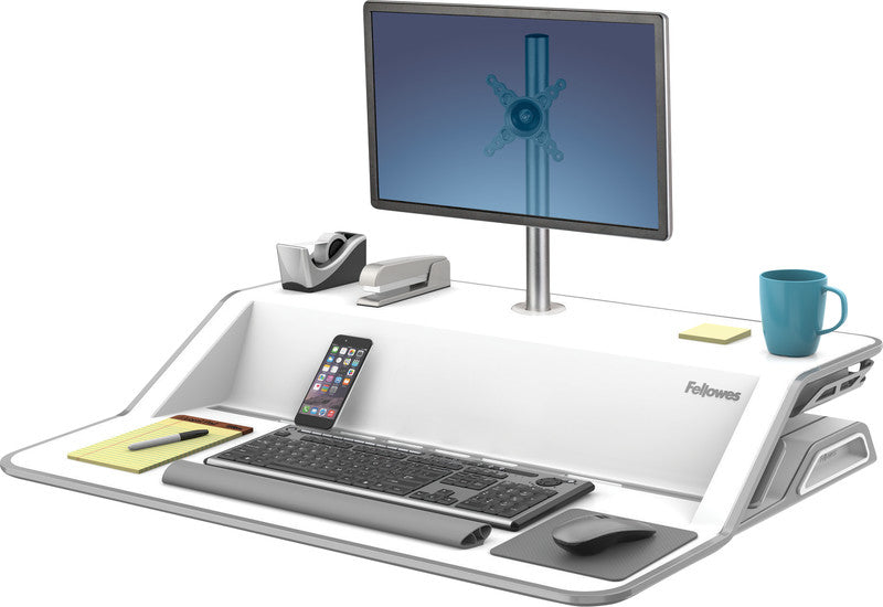 Fellowes Stehtisch – 80,6 × 20,7 × 14–43,2 cm – weiss – höhenverstellbar