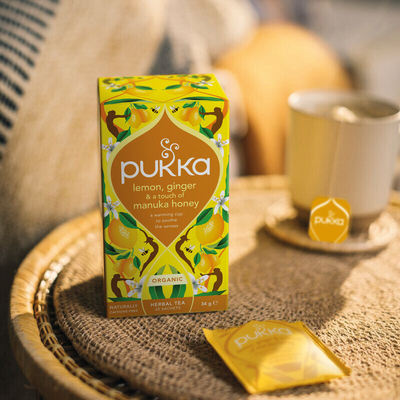 Pukka Teebeutel – Zitrone, Ingwer & Manuka Honig – Kräutertee, Bio, kompostierbar – 20 Beutel