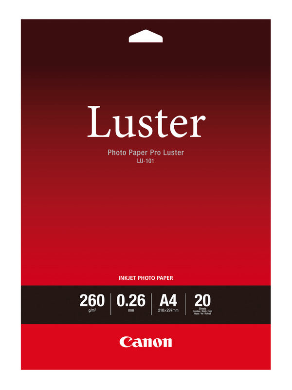 Canon Pro Luster Fotopapier – glänzend, A4, 260 g/m², 20 Blatt, einseitig – für Inkjet-Drucker