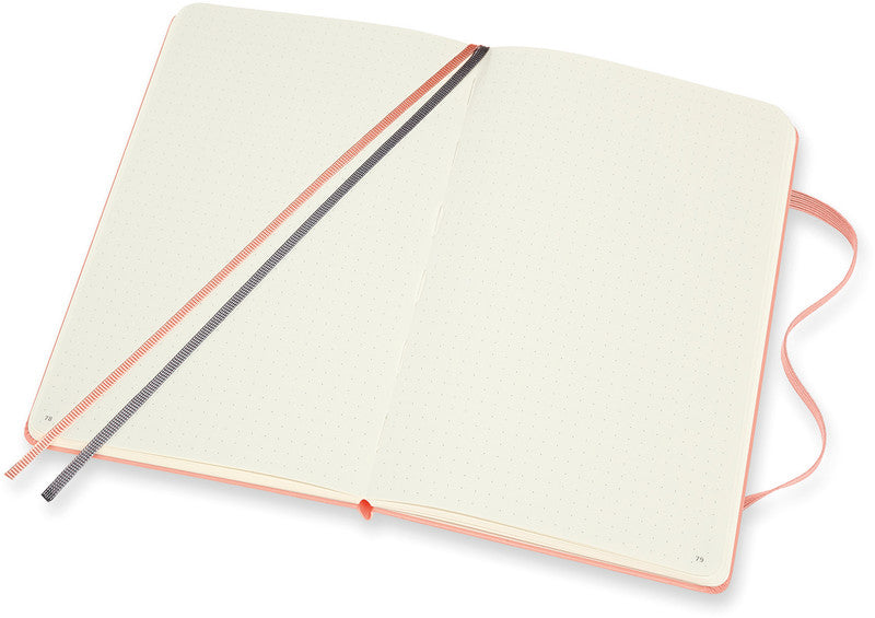 Moleskine Notizbuch, 130 × 210 mm, punktkariert, Leimbindung, Hardcover, 160 Seiten, 120 g/m² – korallenrosa
