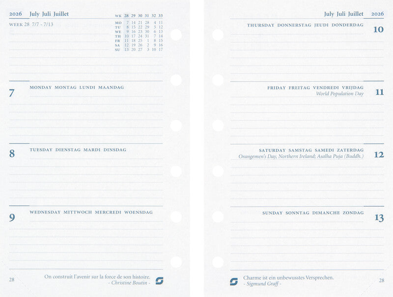 Succes Kalender-Einlage – 1 Woche/2 Seiten, 6-fach, 8 × 12,5 cm, 2026