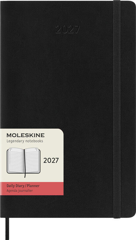 Moleskine Tagesagenda – 1 Tag pro Seite, gebunden, 13 × 21 cm, Jan–Dez 2027, 1-Stunden-Takt, schwarz, FSC