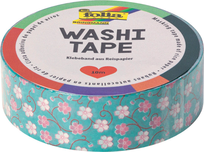 Folia Washi Tape – wiederablösbar, beschriftbar, Papier, 15 mm × 10 m, blaue Blütenranke