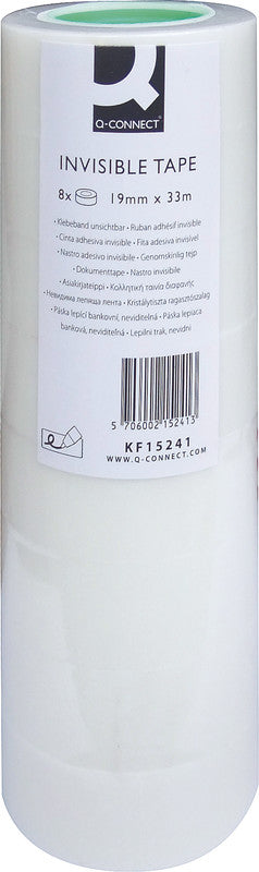 Q-Connect Büro-Klebeband – matt, 19 mm × 33 m, transparent, Kern Ø 27 mm, 8 Rollen