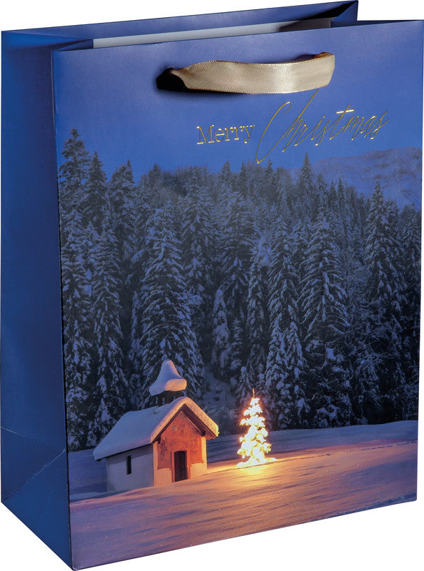 Sigel Tragetasche – Christmas Chapel (Weihnachten) – Kraftpapier, 210 g/m2 – 260 × 320 × 100 mm
