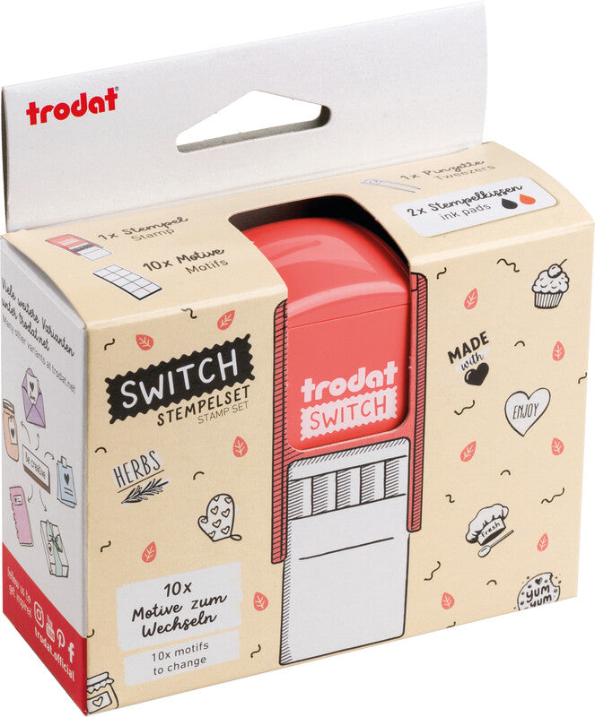 Trodat Homemade Motivstempel – selbstfärbend, 10 Textplatten, 19 × 19 mm, Kissen sortiert, Englisch
