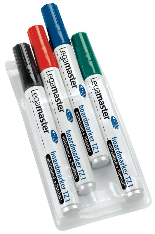 Legamaster Board-Marker TZ 1 – Rundspitze 1,5-3 mm – Sortiert – 4er-Set – Trocken abwischbar