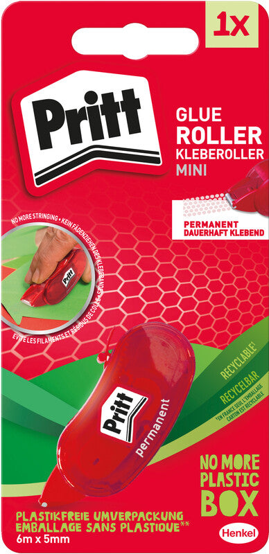 Pritt Kompakter Mini-Kleberoller – permanent, transparent, lösemittelfrei, schnelltrocknend, 5 mm × 6 m, für Papier