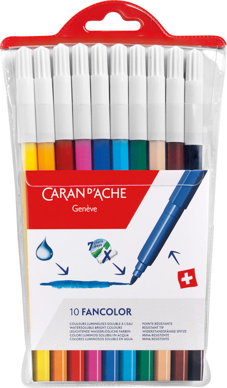 Caran d-Ache Caran d'Ache – Fancolor Filzstifte, Strichbreite 2,8 mm, auswaschbar, 10 Farben