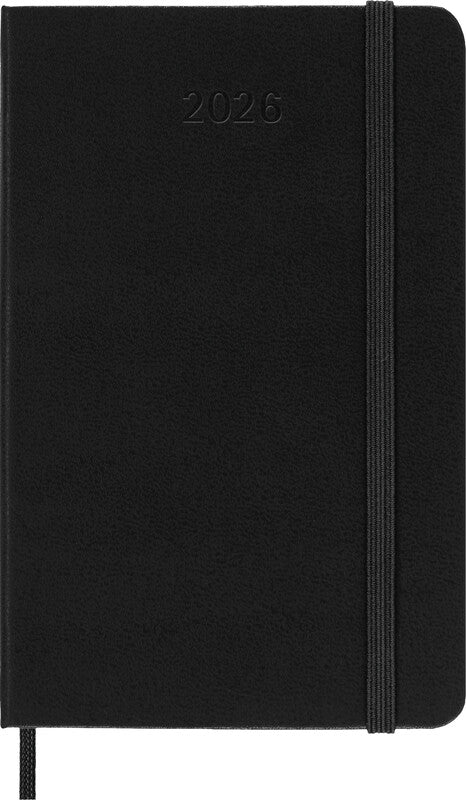 Moleskine Hardcover Wochenagenda – 1 Woche/2 Seiten, gebunden, 9 × 14 cm, 2026, Englisch, Schwarz, FSC