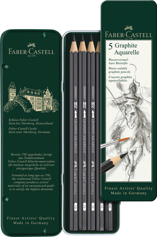Faber-Castell Graphite Aquarelle Graphit-Set, Jumbo, Metalletui – 5-teilig