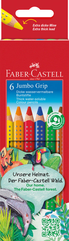 Faber-Castell Aquarellfarbstifte Jumbo Grip – 6 Farben, im Kartonetui, Ø 5,3 mm, dreikantig, FSC