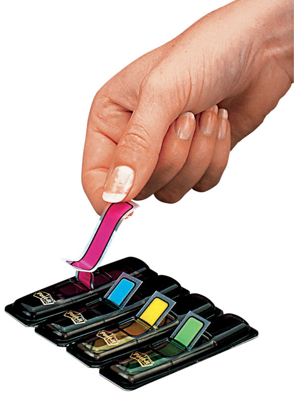 Post-it Schmale Indexstreifen – 11,9×43,2 mm – sortiert, 4×24 Stück, mit Dispenser