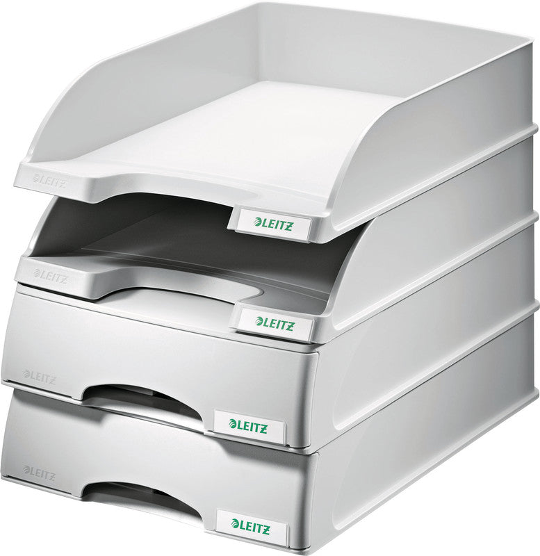 Leitz Briefkorb – mit Griffausschnitt, mit Beschriftungsfeld, matt, silber, B 255 × H 70 × T 357 mm