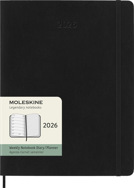 Moleskine Agenda – 1 Woche pro Seite, gebunden, 19 × 25 cm, 2026, schwarz, FSC