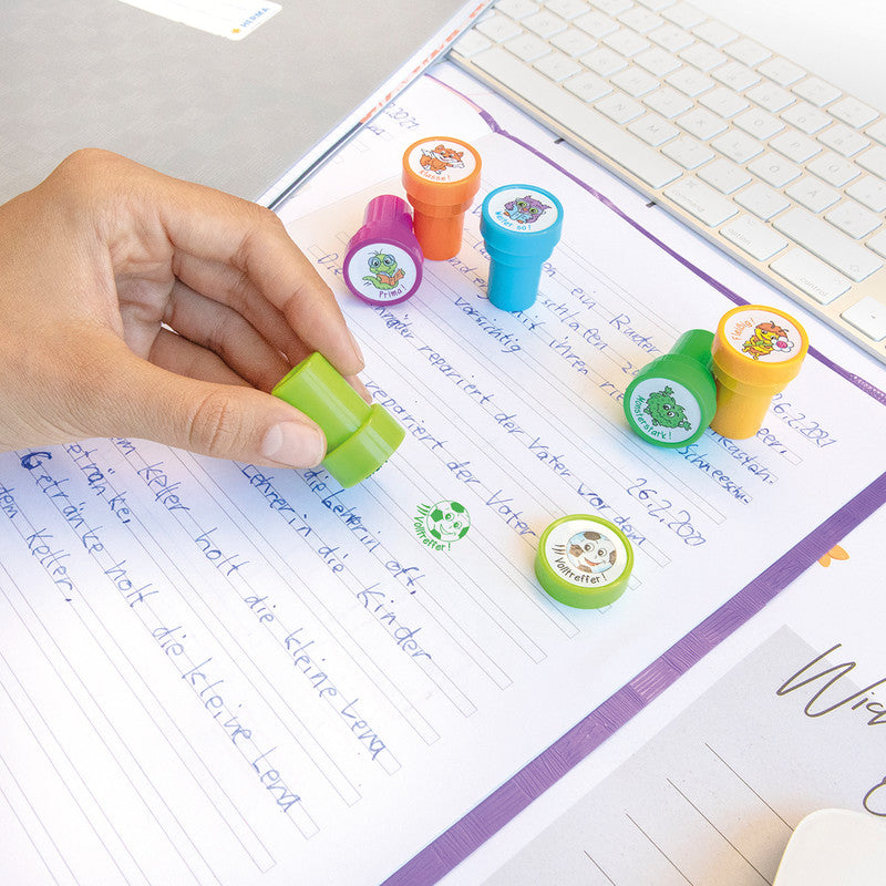 Trendhaus Lehrerstempel-Set Monsterstark und Zauberhaft – 12er-Set, selbstfärbend, Kunststoff, Ø 26 mm