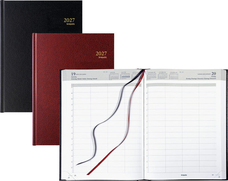 Brepols Bremax 1 Agenda – 1 Tag/Seite, gebunden, 21,0 × 29,0 cm, 2026, 1/4‑h‑Takt, schwarz, FSC