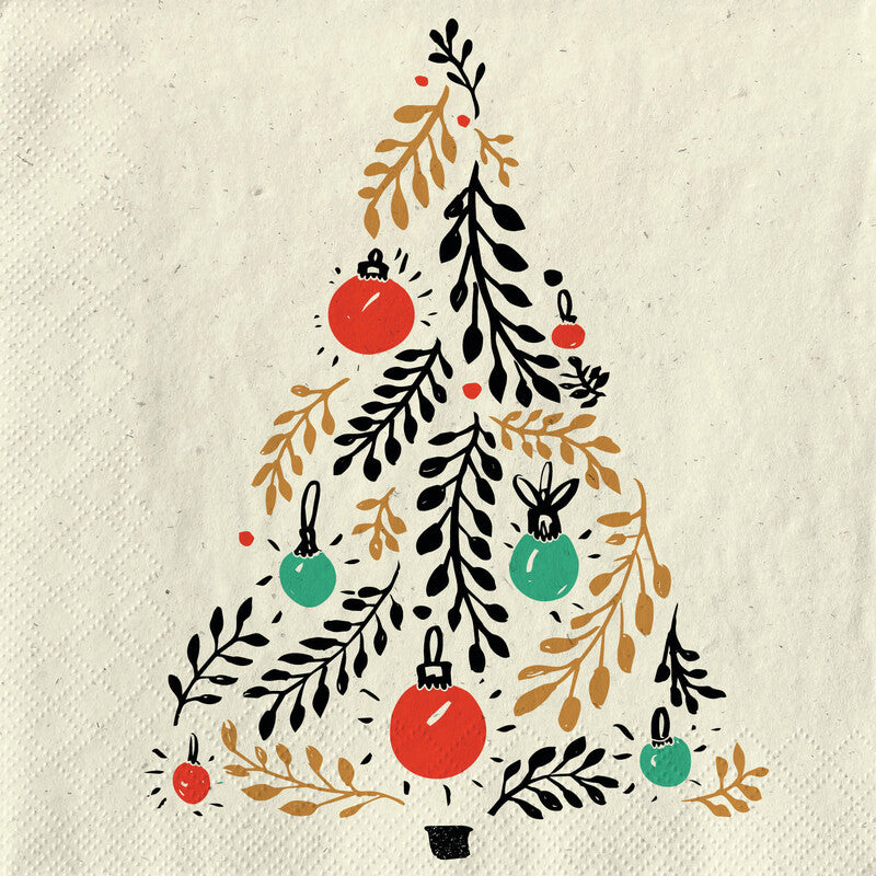 Fasana Servietten Dekorierter Weihnachtsbaum – 33 × 33 cm – 2-lagig, Tissue – 20 Stk., FSC