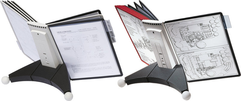 Durable Prospektständer Sherpa Table 10 – für A4, 10 Fächer, Schwarz/Rot, Kunststoff, 260×100×385 mm